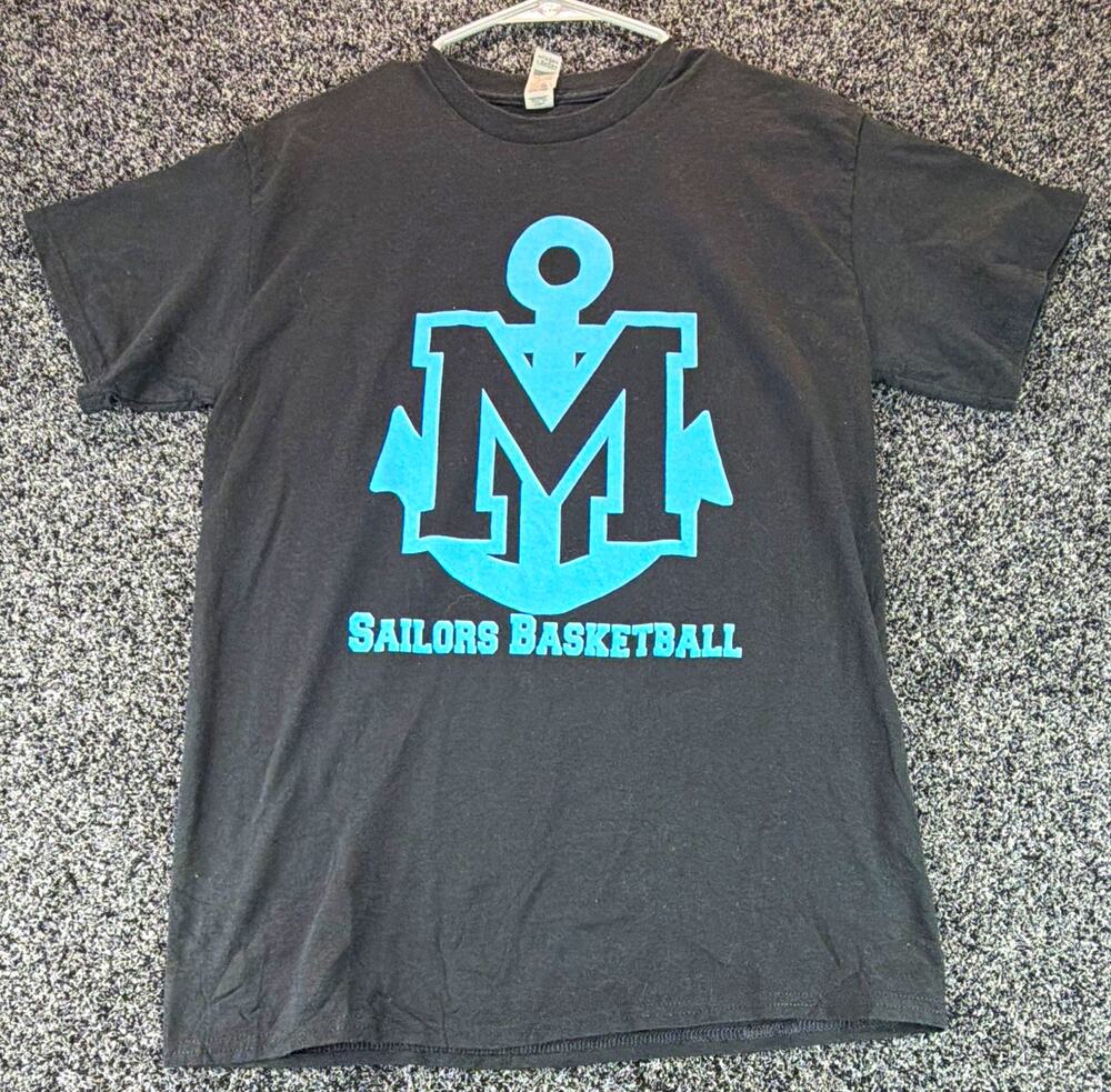 Gildan DryBlend Sailors Basketball Graphic Logo Men's Black Crew Neck Tee M